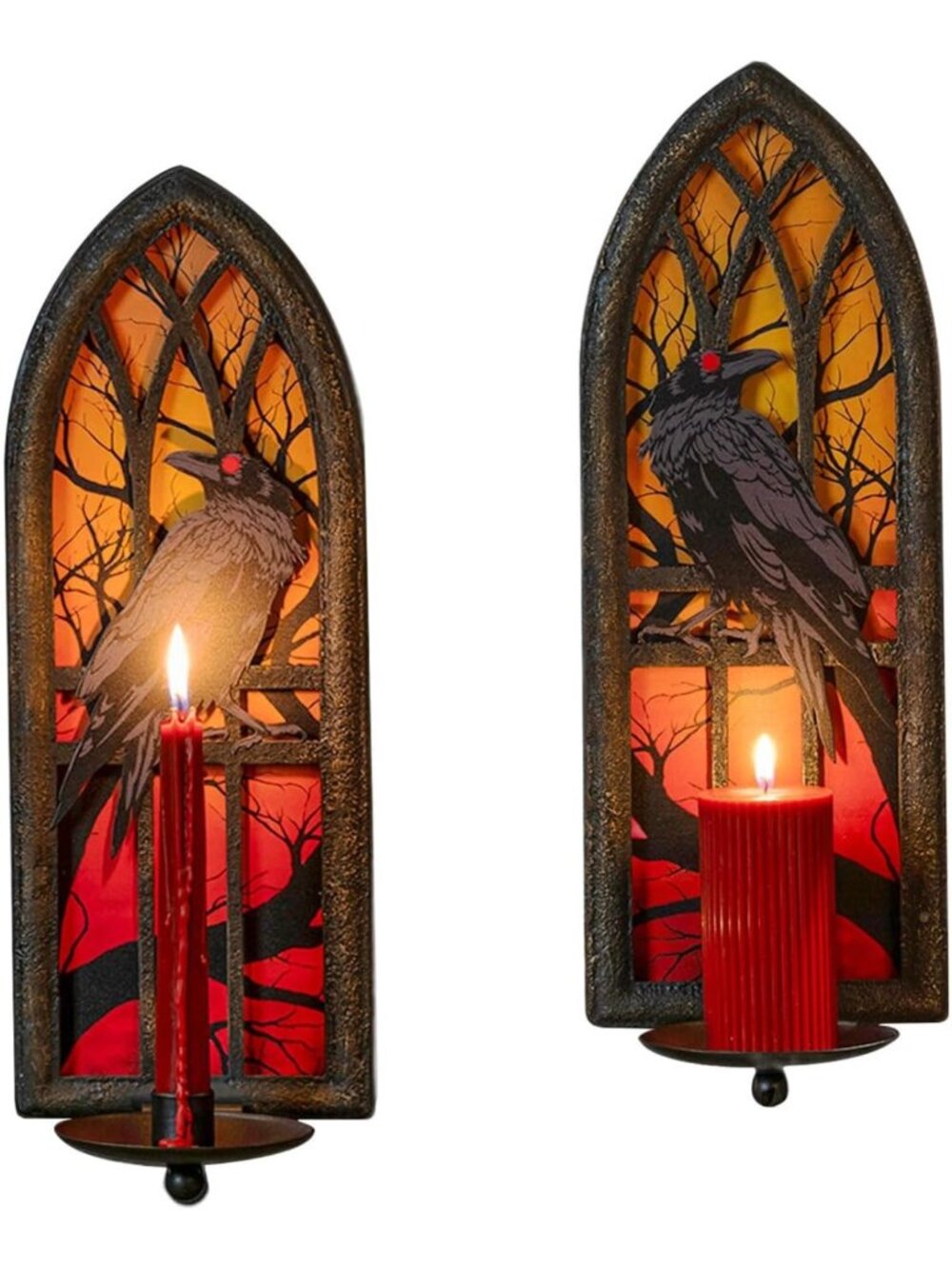 Gothic Wall Candle Sconces Set of 2 - Wrought Iron Candelabra Holders for Taper